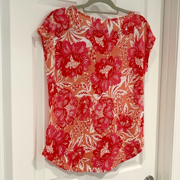 Sigrid Olson 100% Linen Floral Pink Orange Short Sleeve Round Neck Blouse Sz L - Picture 8 of 12